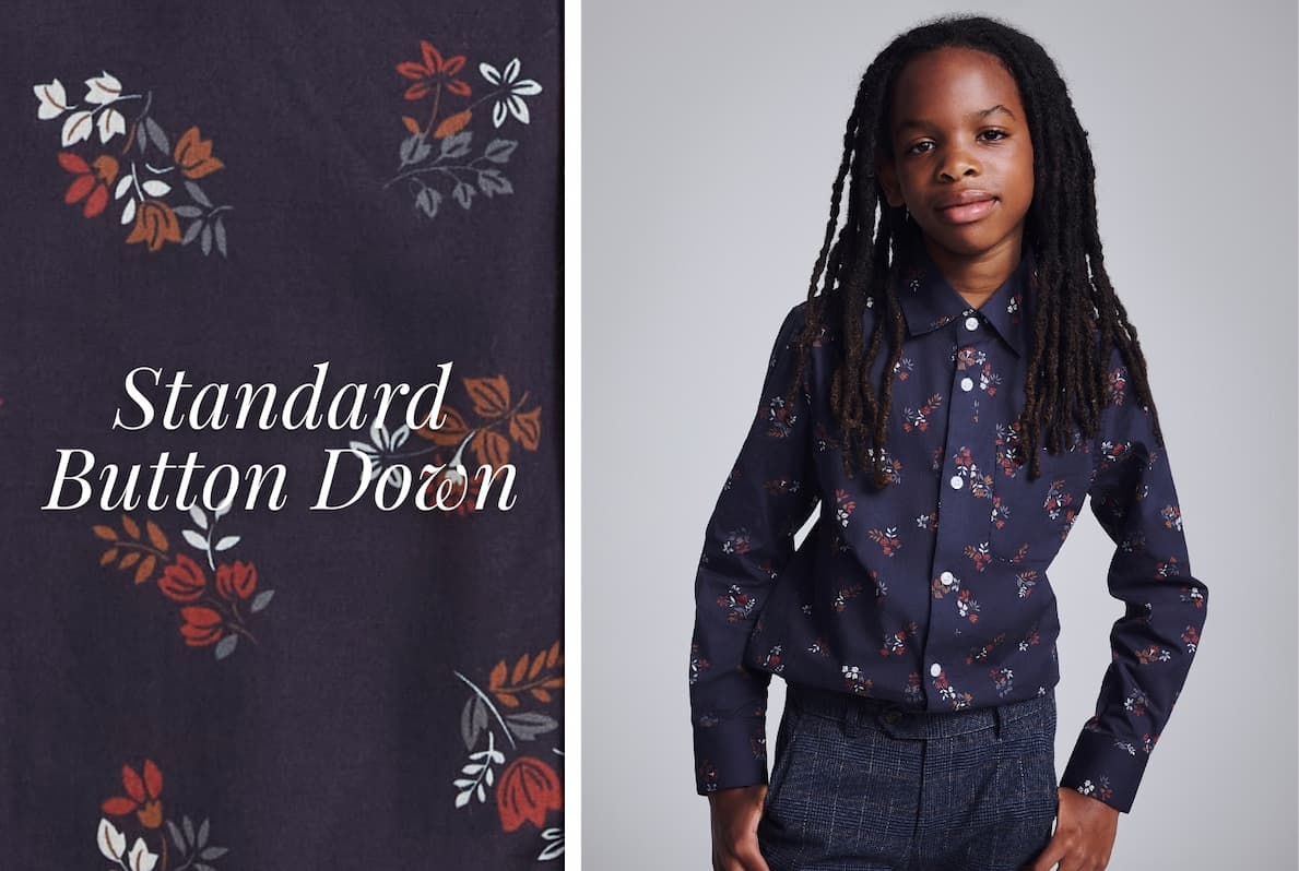 Boy Wearing Floral Standard Button Down Shirt