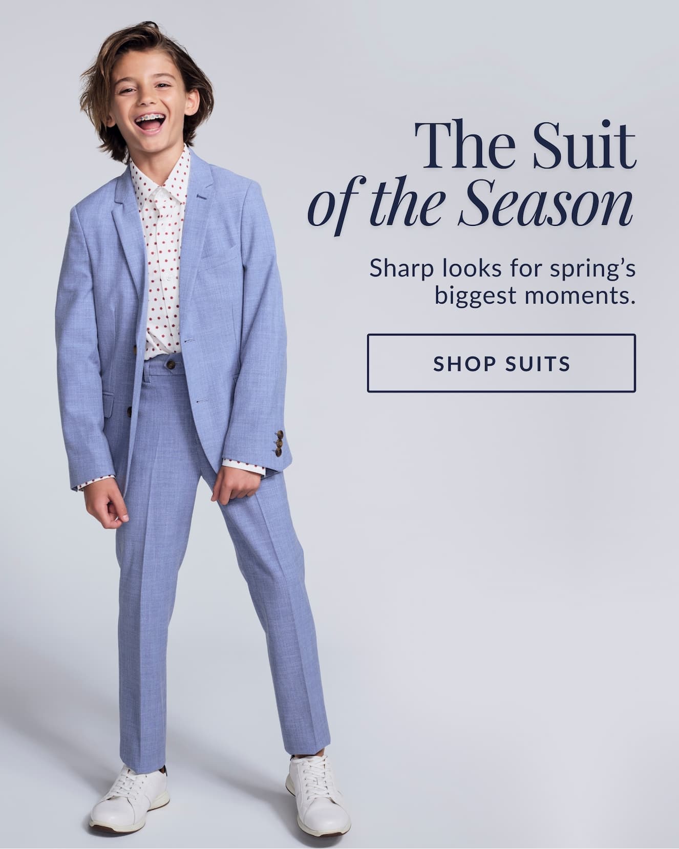 Boy in Blue Suit Navy Text The Suit of the Season