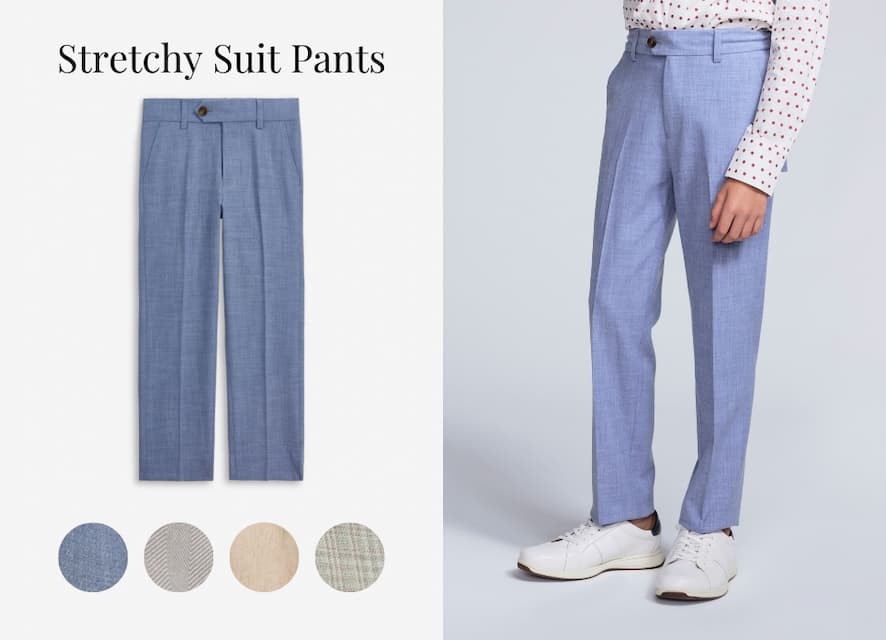 Flat Image of Blue Suit Pants & Boy Wearing Blue Suit Pants