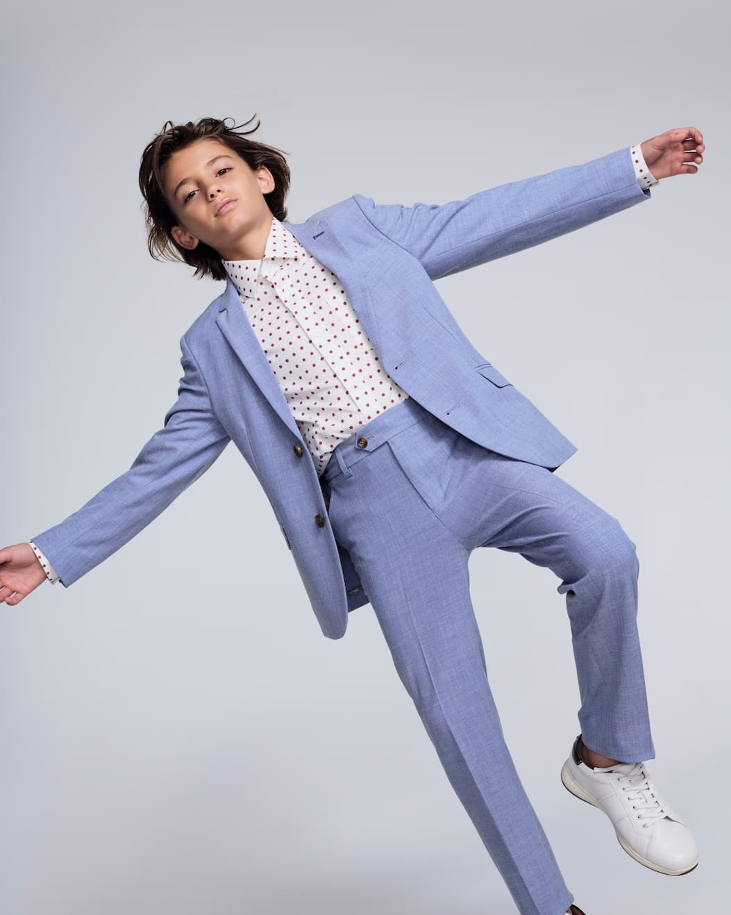 Boy in Studio Light Blue Stretchy Suit