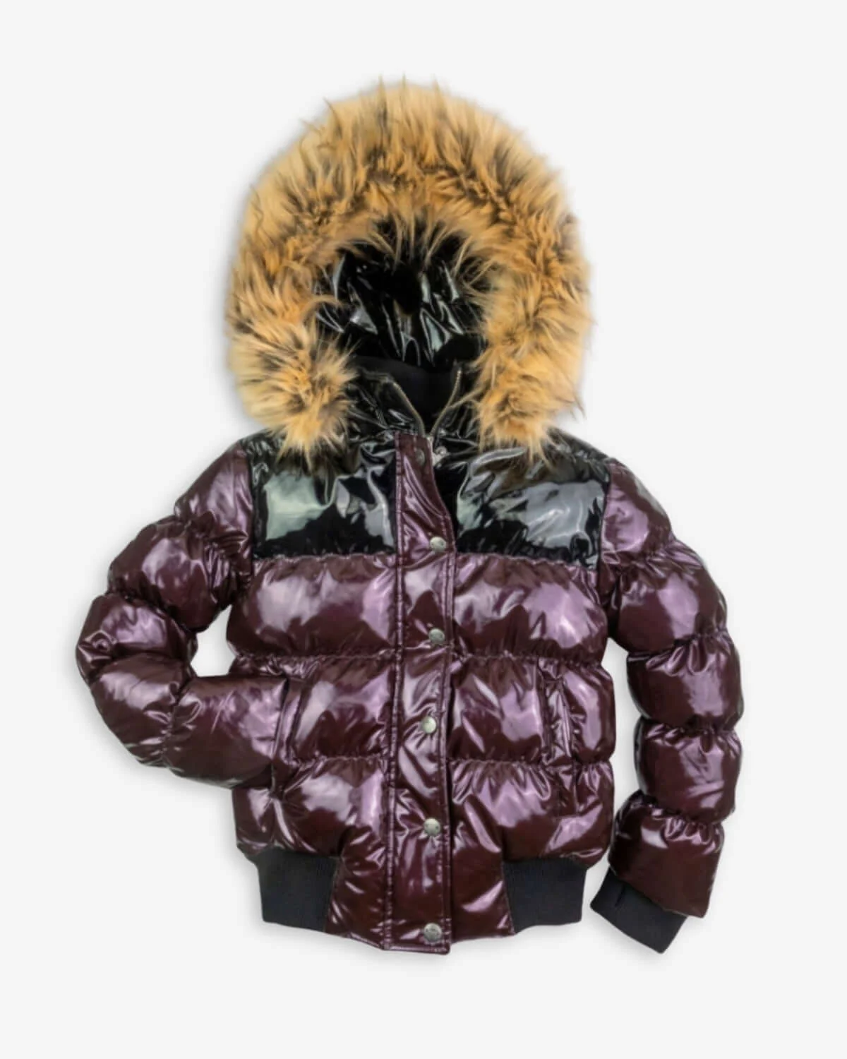 Image of Burgundy/Black Kyla Puffer Coat
