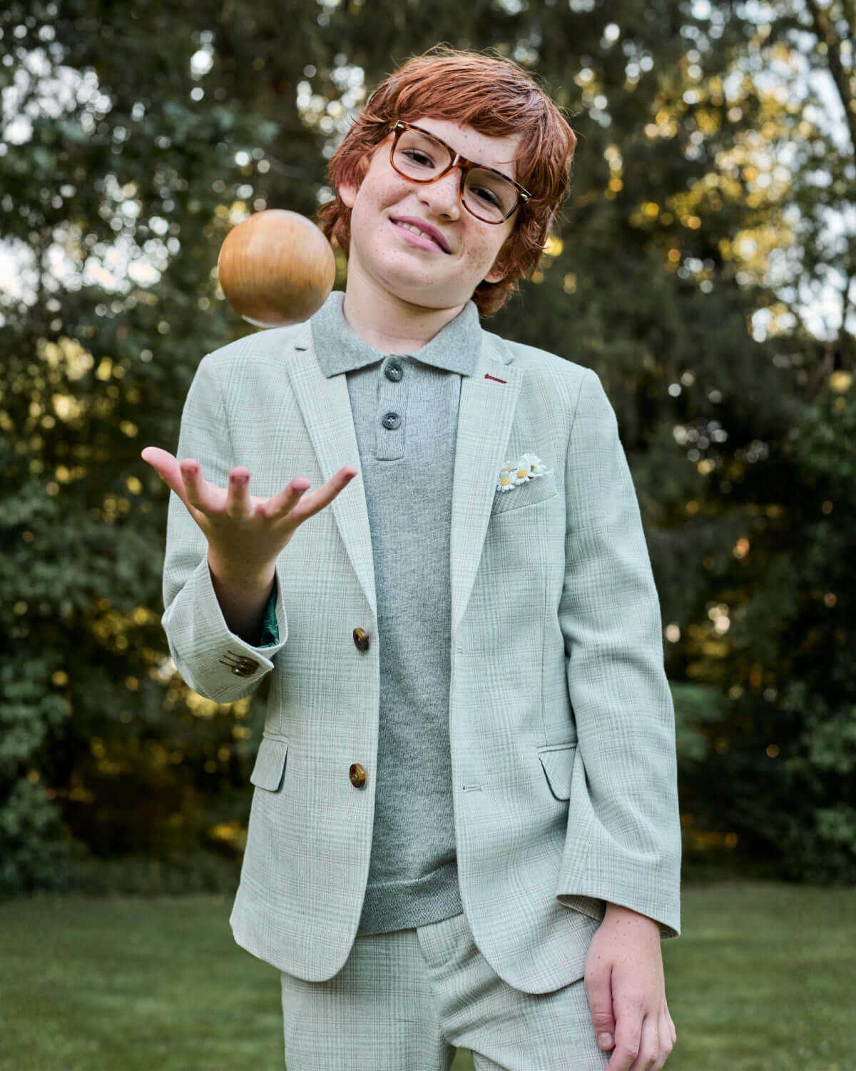 Image of Linen Light Grey Plaid Stretchy Mod Suit
