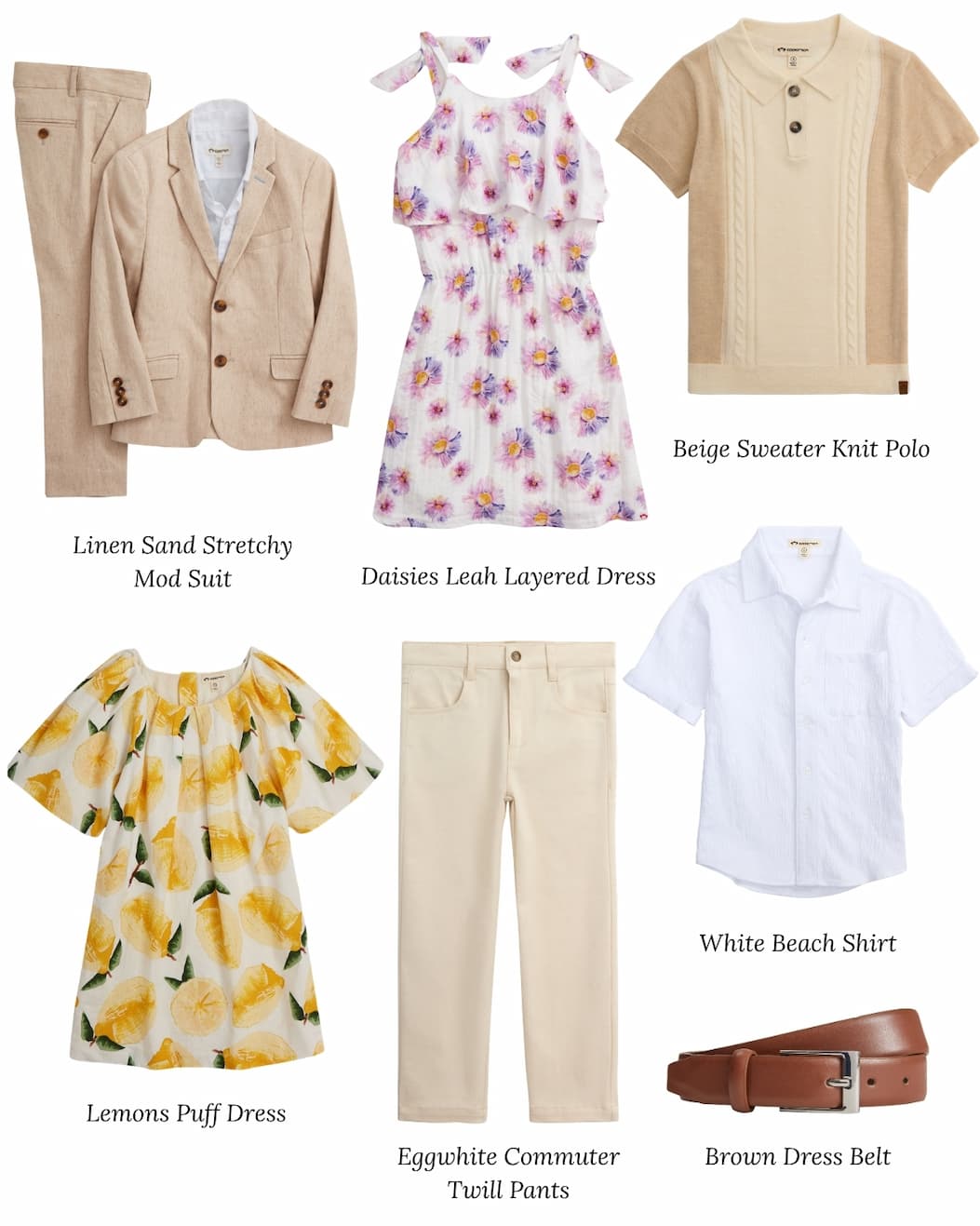 Collage of kids formal wear with white and beige floral looks