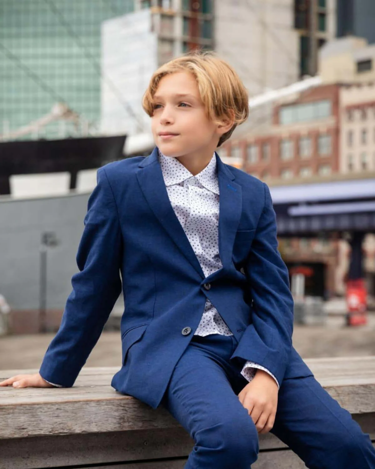 Image of Estate Blue Linen Stretchy Mod Suit