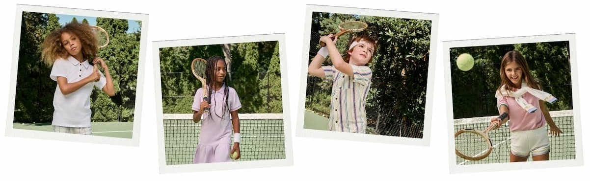 polaroids of kids playing tennis 