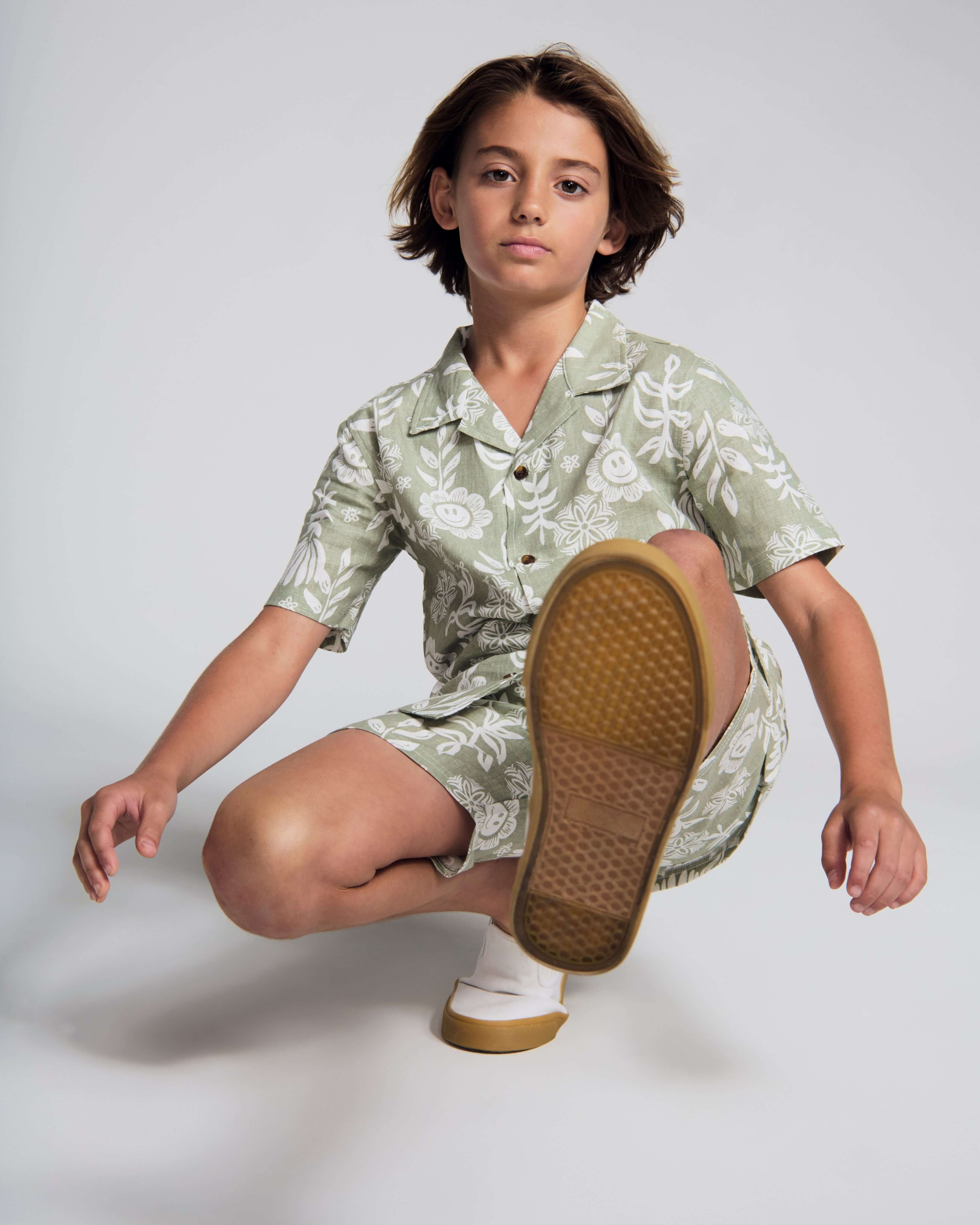 Image of Linen Sage Sunflower Camp Collar Shirt