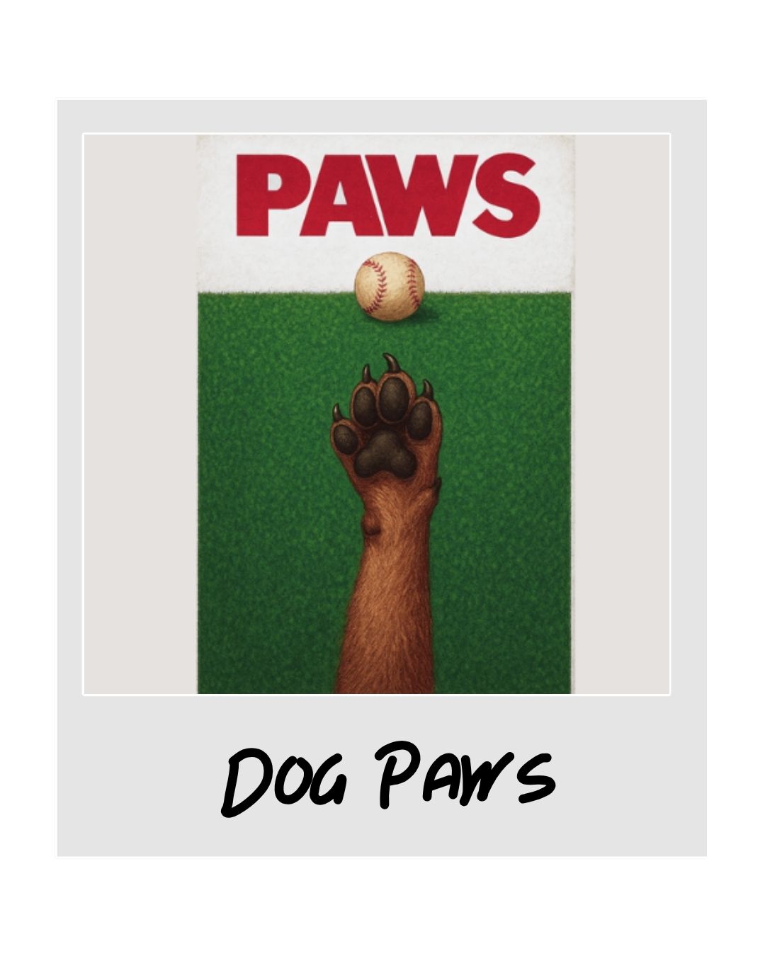 polaroid of dog paws graphic on white background