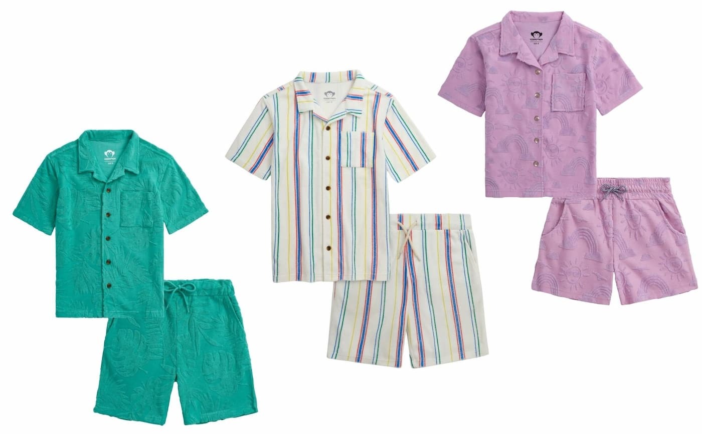 Kids matching sets in teal, stripes and purple