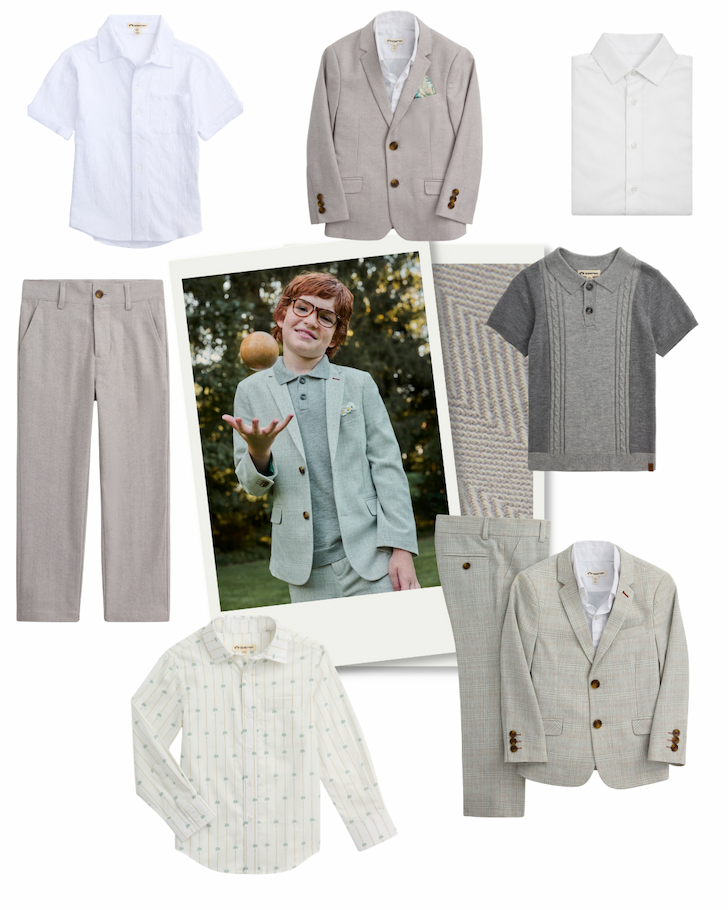 Boys' grey suiting styling layout