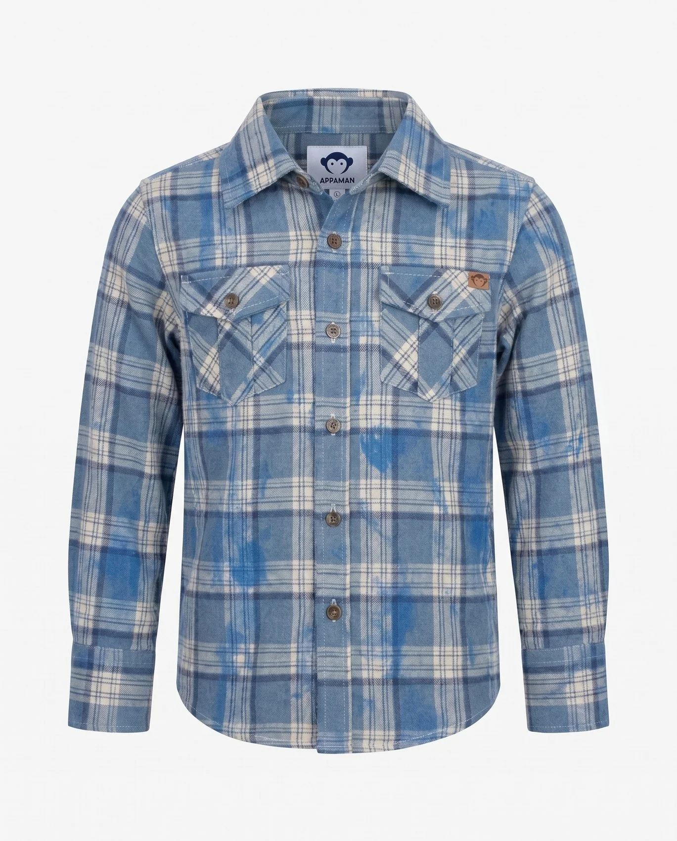 Image of Blue Dyed Plaid Flannel Shirt