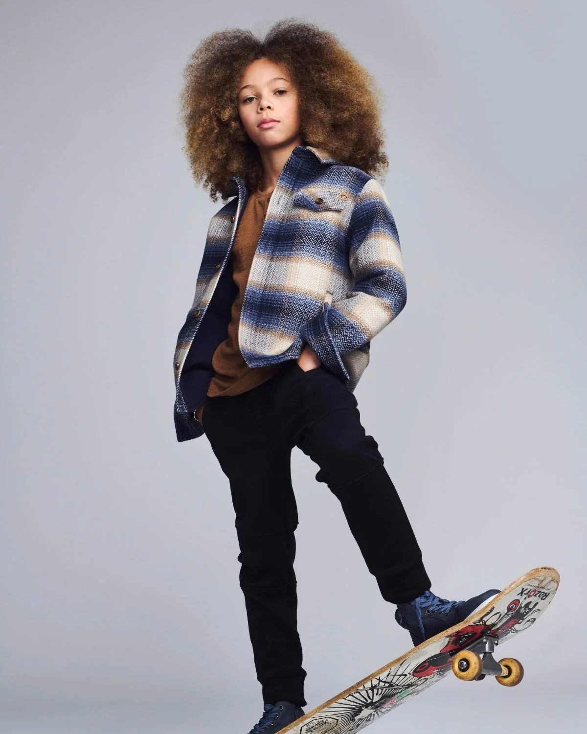 Image of Blue Herringbone Plaid Glen Hooded Shirt