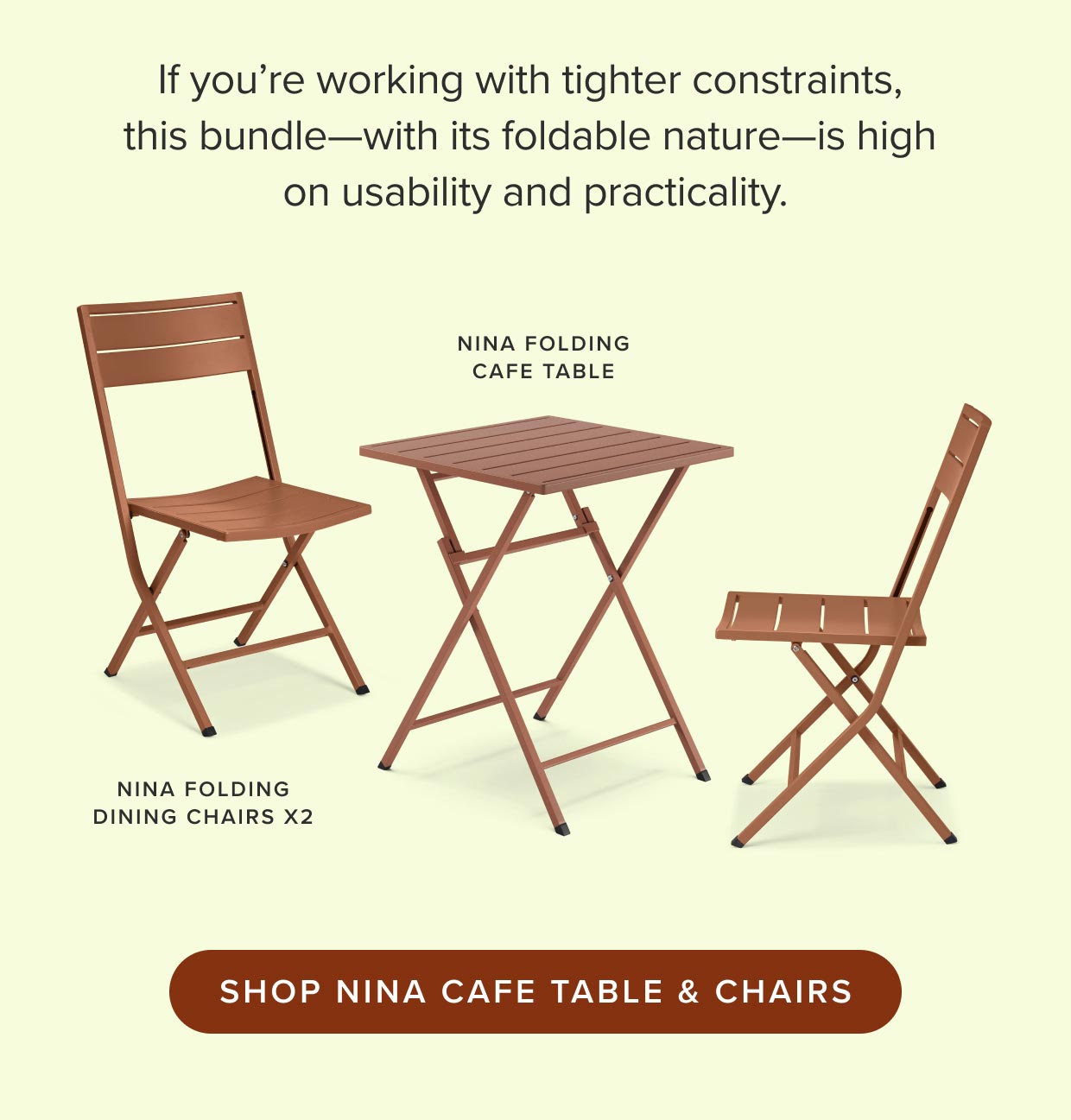 Shop the Nina Cafe Table and Chairs.