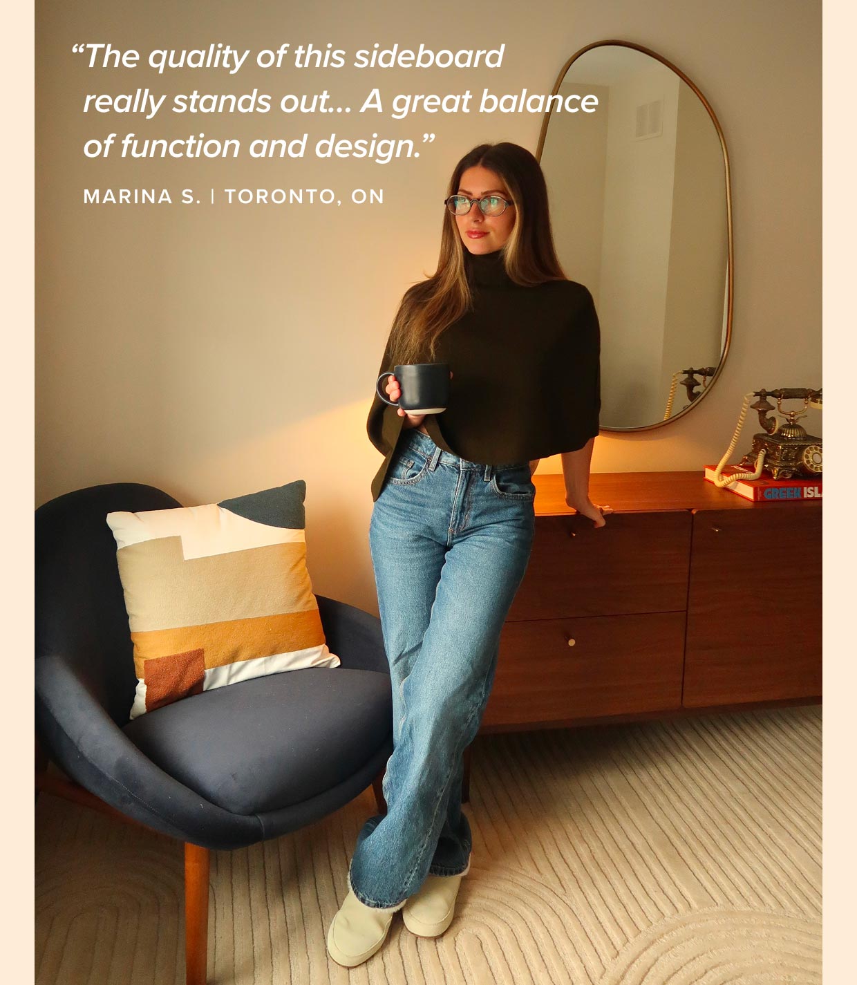 Our team of in-house interior designers helped Marina strike the perfect balance in her office, customizing it to how she lives and works.