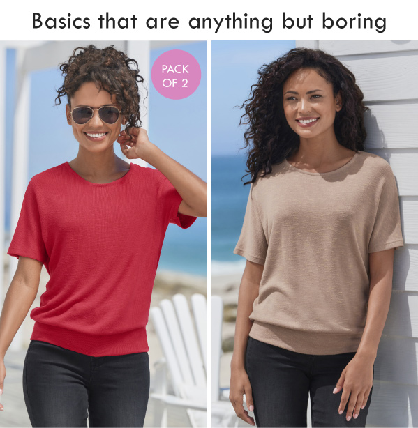 Basics that are anything but boring | Red & navy 2pk slub knit short sleeve tops | Beige slub knit short sleeve top