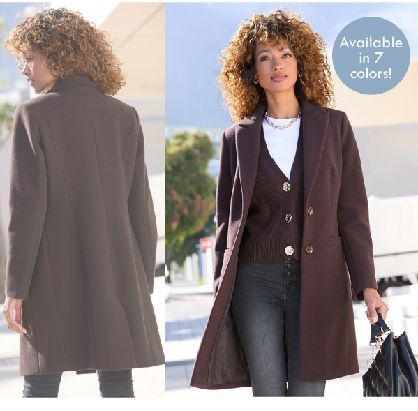 Long button up coat is available in 7 colors!
