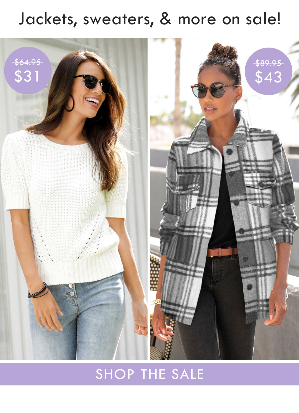 Jackets, sweaters, & more on sale!