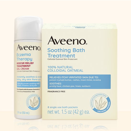 Image of Eczema Therapy Rescue Relief Treatment Gel Cream and Soothing Bath Treatment products.