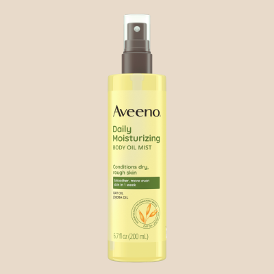 Shop Now card featuring Aveeno® Daily Moisturizing Body Oil Mist with Oat Oil