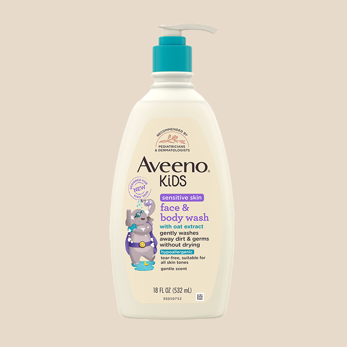 Shop Now card featuring Aveeno® Kids Sensitive Skin Face & Body Wash