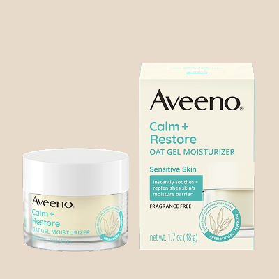 Aveeno® Calm + Restore Oat Gel Face Moisturizer for Sensitive Skin, Fast-Absorbing & Lightweight Gel Moisturizer & Face Cream with Prebiotic Oat & Feverfew, Fragrance-Free & Hypoallergenic, 1.7 fl oz