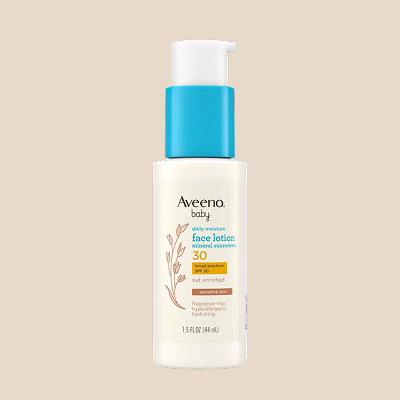 Aveeno® Baby Daily Moisture Face Lotion & Mineral Sunscreen with SPF 30, Oat Enriched Face Moisturizer for Babies & Broad-Spectrum Sun Protection for Sensitive Skin, Fragrance-Free, 1.5 fl oz
