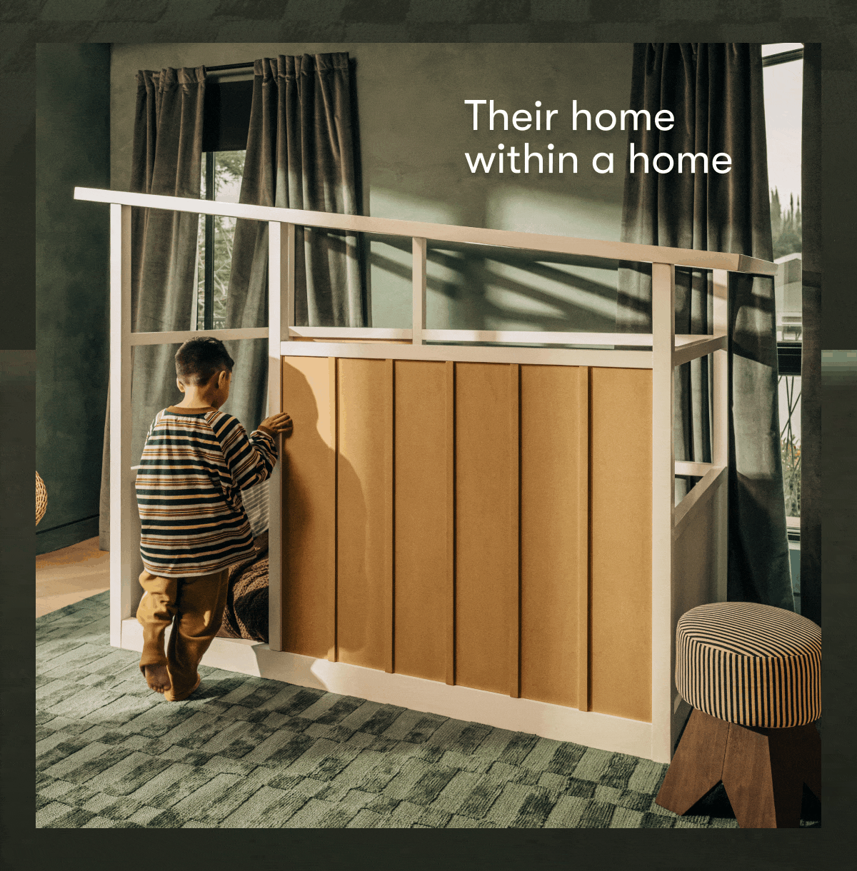 Perfect place for dreams and play, their home within a home, florr bed builds independence, book storage for story time.