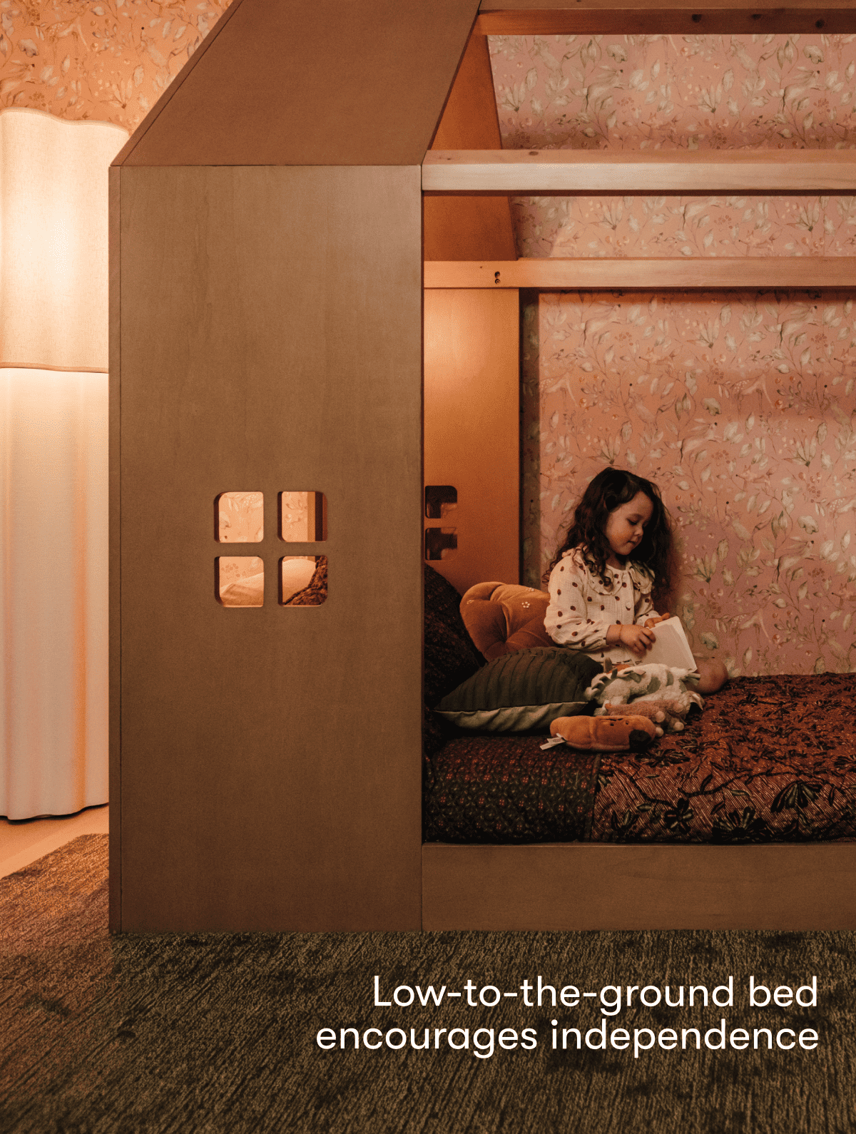 Low-to-the-ground bed encourages independence