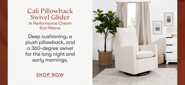 Cali Pillowback Swivel Glider in Performance Cream Eco-Weave  | Shop Now