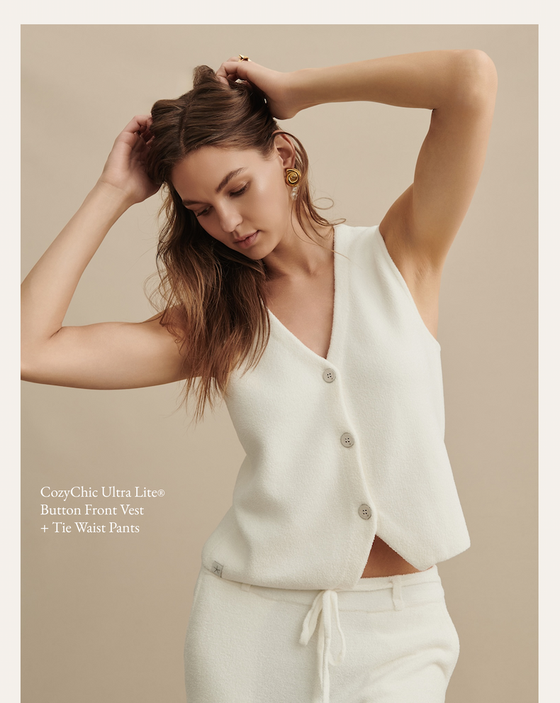 CozyChic Ultra Lite Button Front Vest and Tie Waist Pants