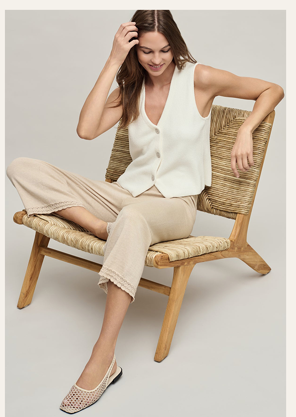 Heathered Cotton Tulip Pointelle Trim Crop Pant