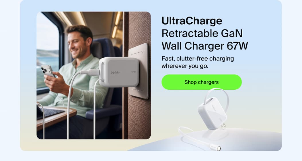 4.7 star UltraCharge Retractable GaN Wall Charger 67W
