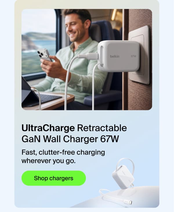 4.7 star UltraCharge Retractable GaN Wall Charger 67W