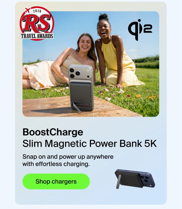 BoostCharge Slim Magnetic Power Bank 5K with Qi2, Black, Kickstand