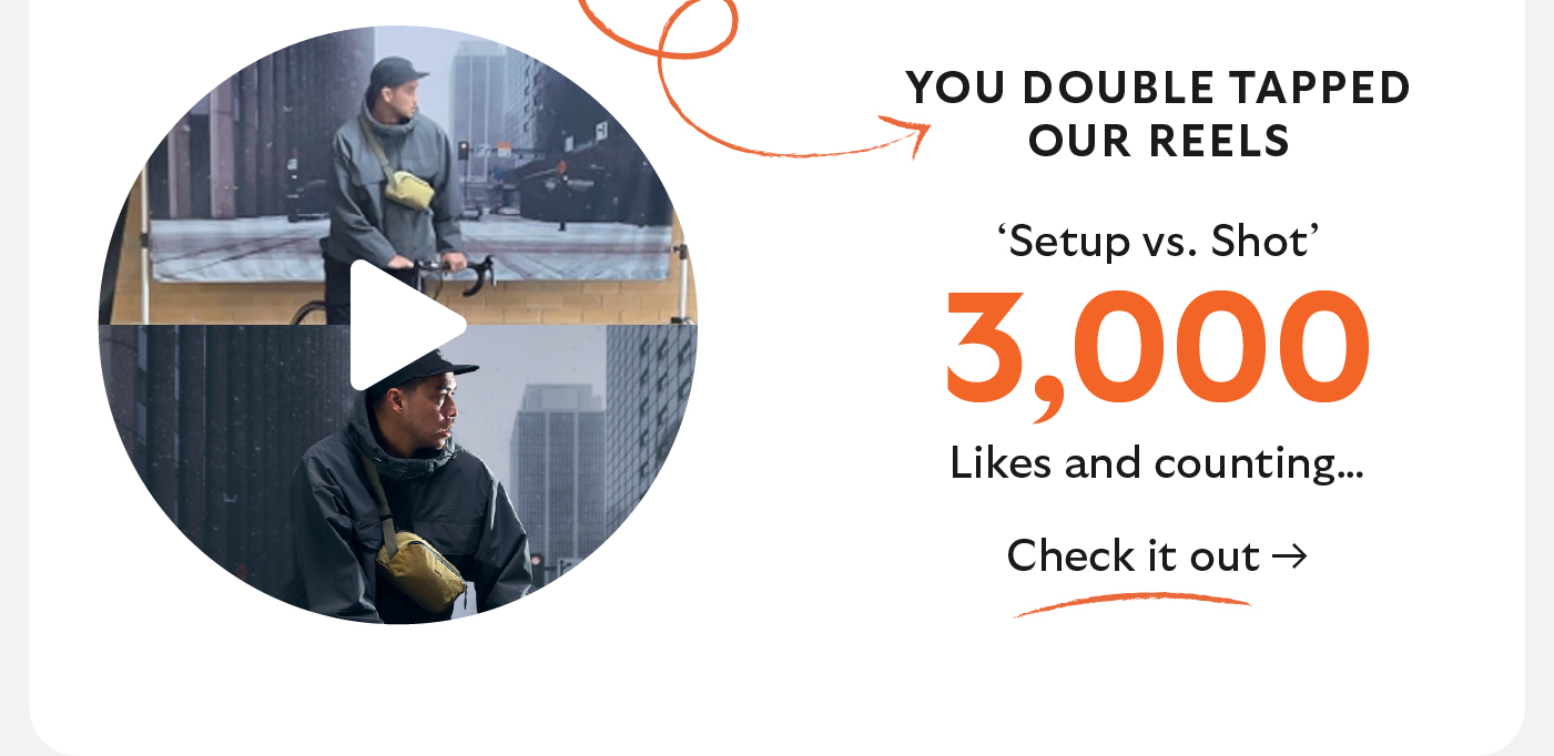 YOU DOUBLE TAPPED OUR REELS  ‘Setup vs. Shot’. 3,000 likes   (and counting).