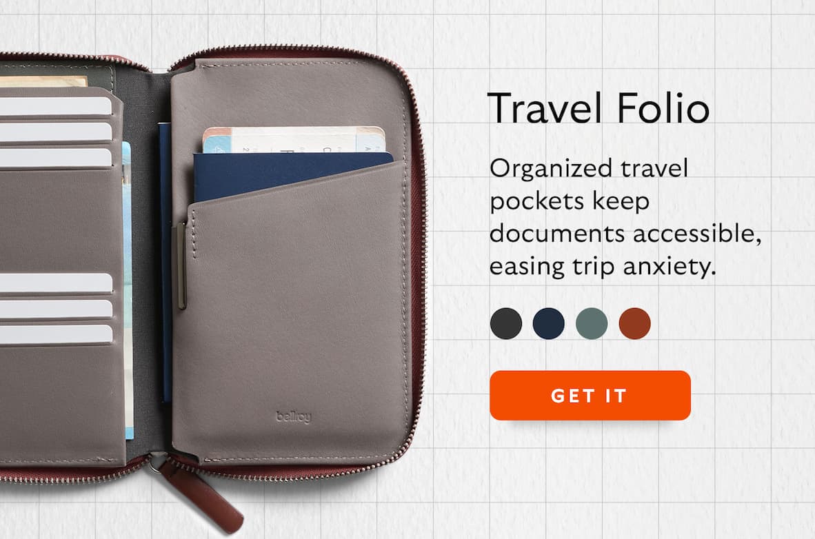 [Product name] Travel Folio [Blurb] Organized travel pockets keep documents accessible, easing trip anxiety.