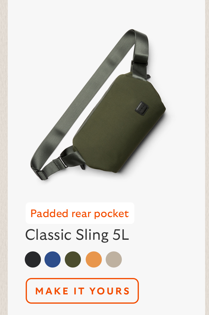 [Product name] Classic Sling 5L [Starburst] Padded rear pocket CTA Make it yours