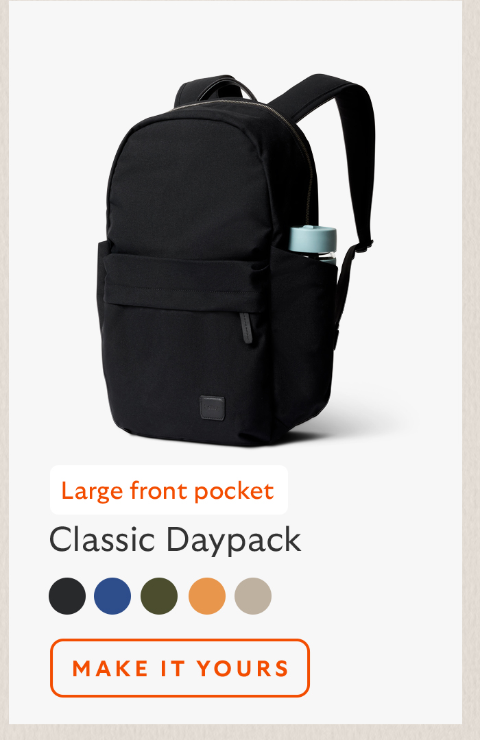 [Product name] Classic Daypack [Starburst] Large front pocket CTA Make it yours