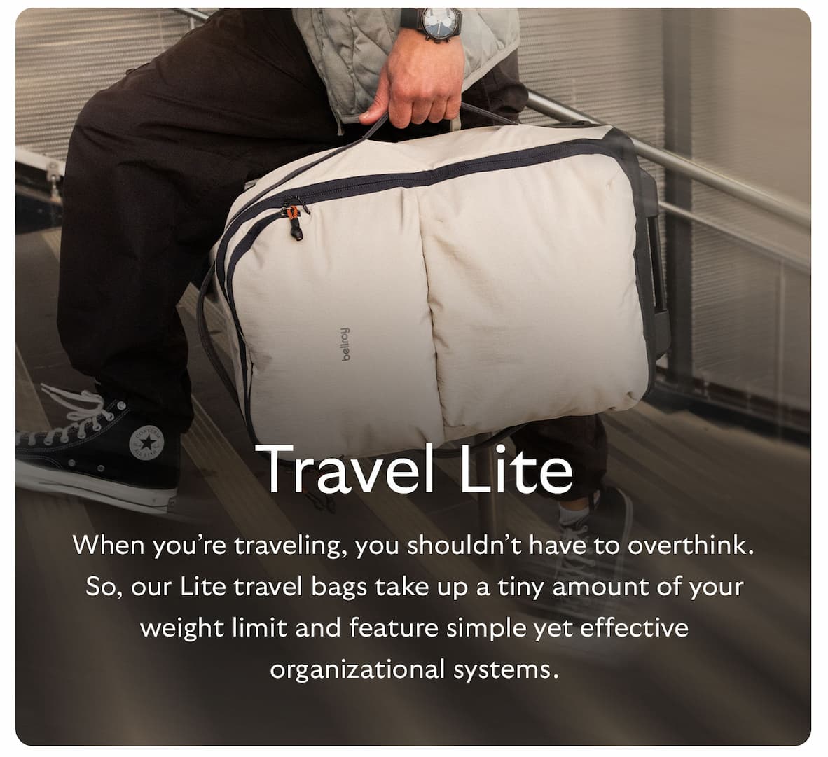 When you’re traveling, you shouldn’t have to overthink. So, our Lite travel bags take up a tiny amount of your weight limit and feature simple yet effective organizational systems.
