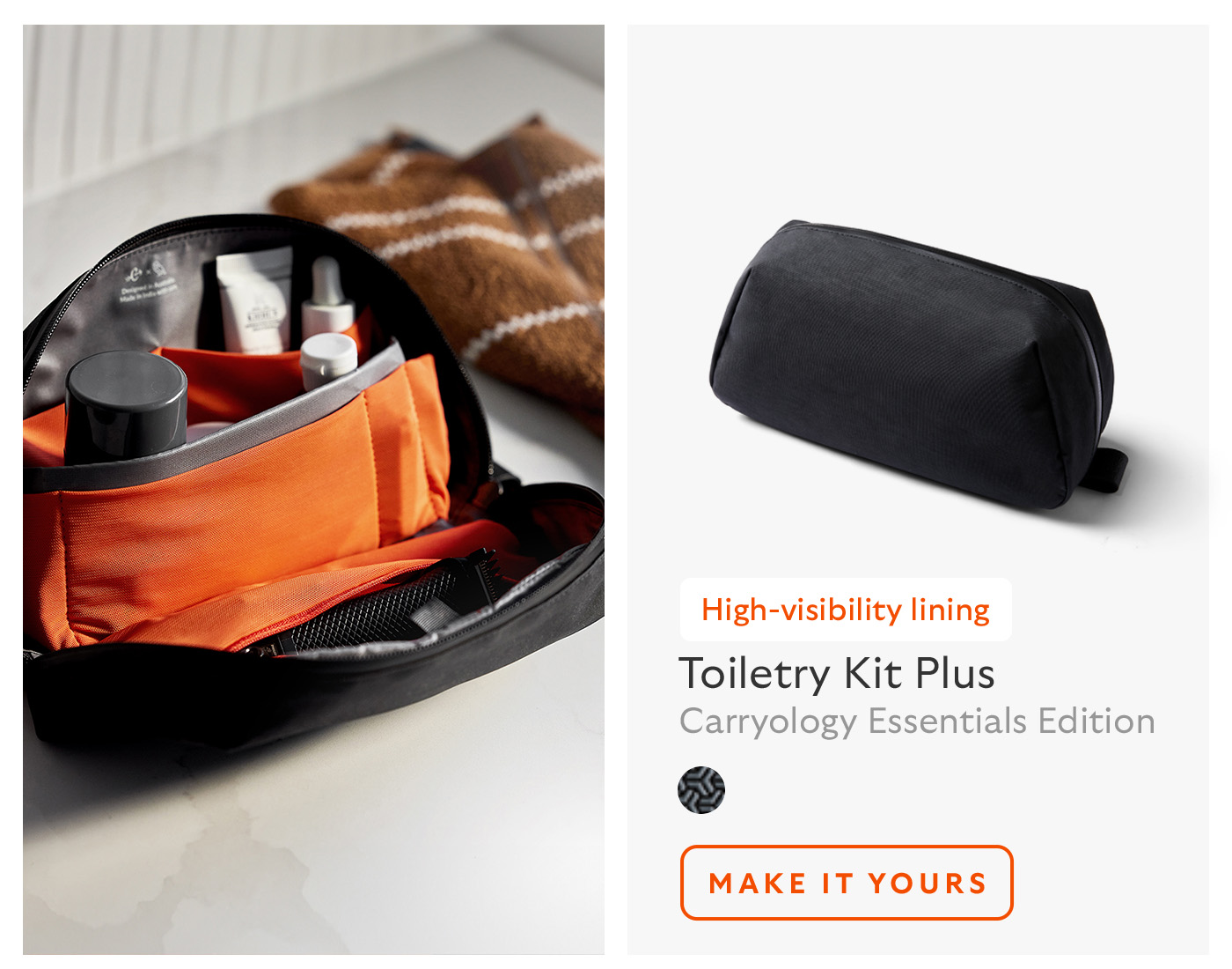 [Product name] Toiletry Kit Plus – Carryology Essentials Edition [Starburst] High-visibility lining CTA Make it yours