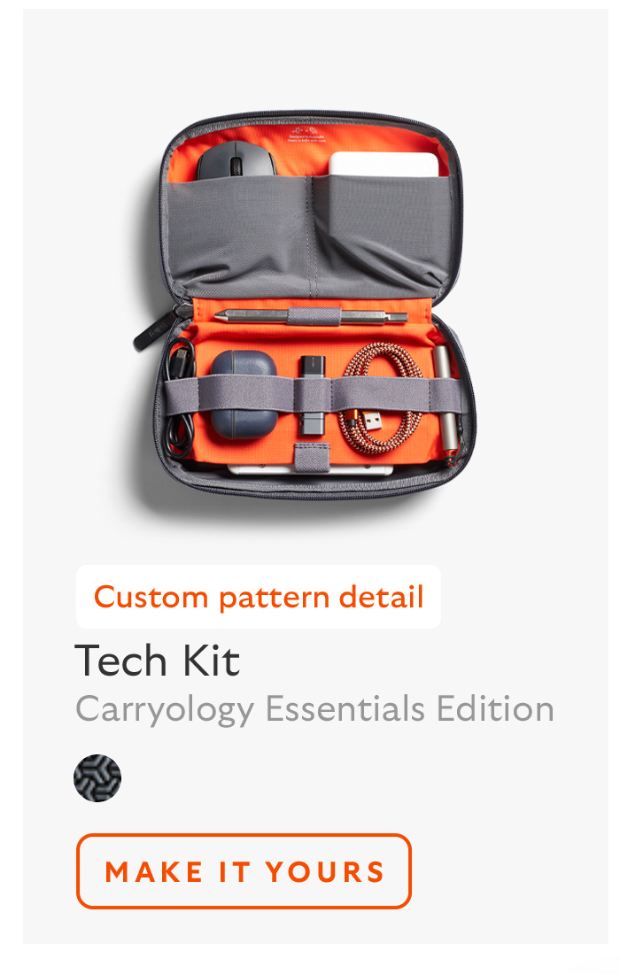 [Product name] Tech Kit – Carryology Essentials Edition [Starburst] Custom pattern detail CTA Make it yours