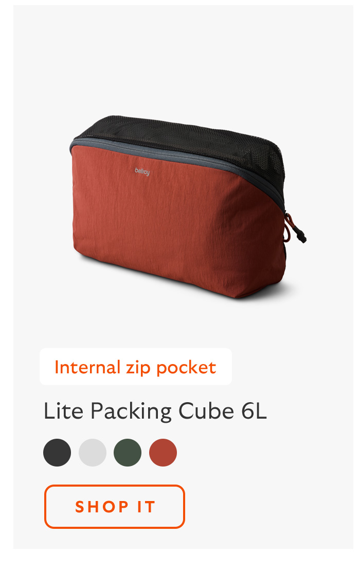[Product name] Lite Packing Cube 6L [Starburst] Internal zip pocket [CTA] Shop it