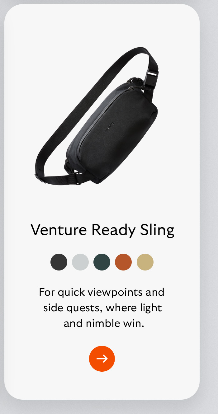 [Product name] Venture Ready Sling [Blurb] Compartmentalizes the Hauler