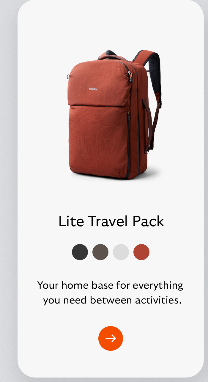 [Product name] Lite Travel Pack [Blurb] Your home base for everything you need between activities.