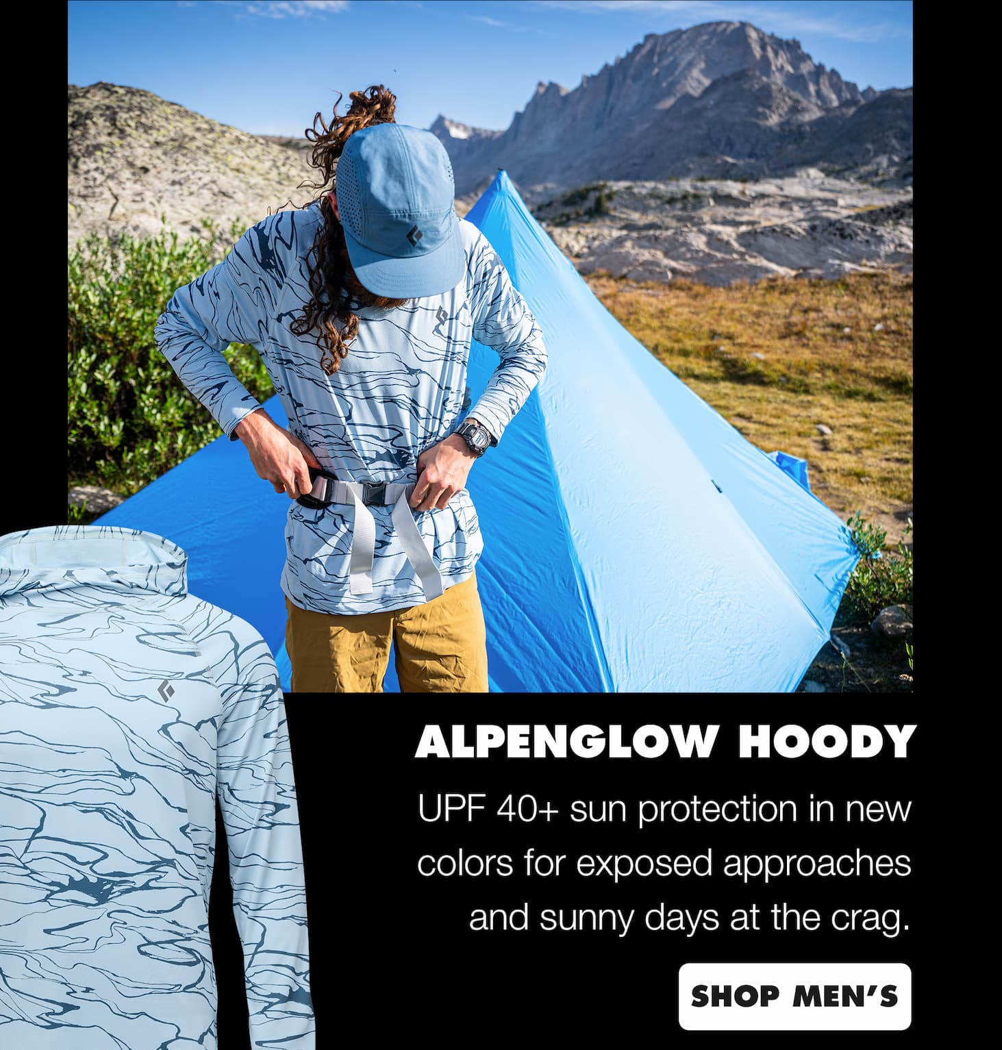 Alpenglow Hoody. UPF 40+ sun protection in new colors for exposed approaches and sunny days at the crag.
