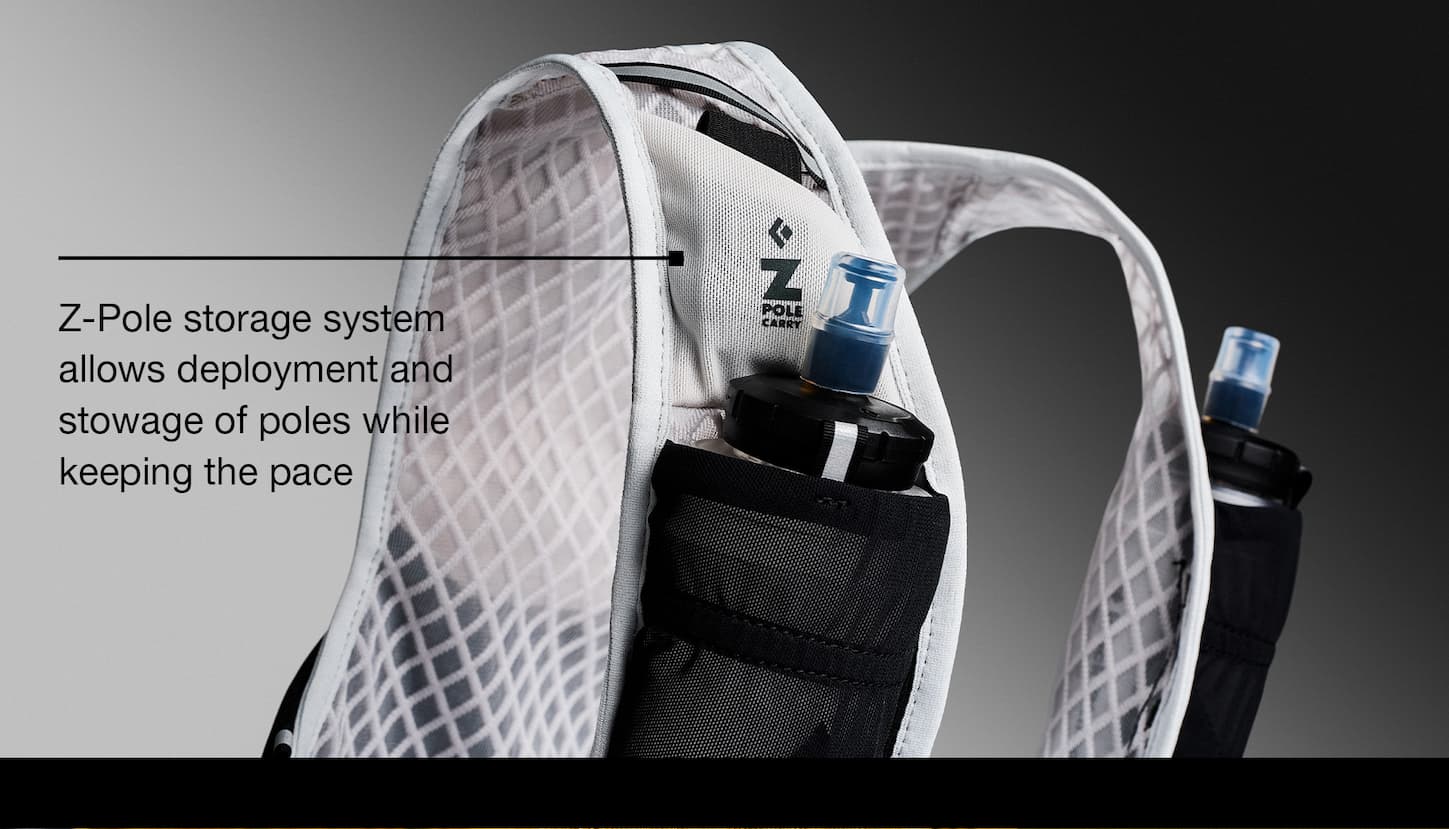 Z-Pole storage system allows deployment and stowage of poles while keeping the pace
