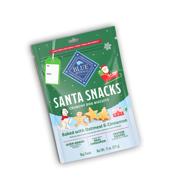 A pack of BLUE Santa Snacks dog treats