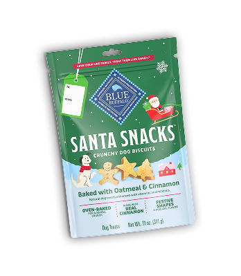 A pack of BLUE Santa Snacks dog treats