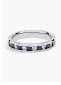 Channel Set Alternating Diamond and Blue Sapphire Ring in Platinum