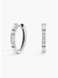 Diamond Hoop Earrings With 1 CTW Round And Baguette Cut Lab