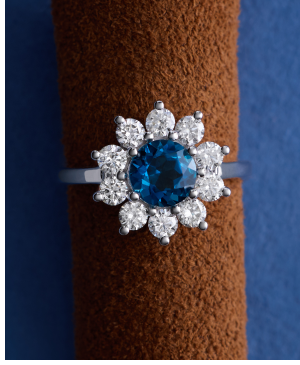 Round London Blue Topaz and Diamond Halo Ring